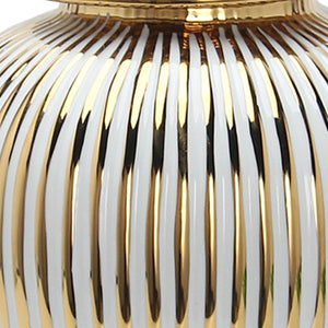 Homeroots 12" White And Gold Striped Urn Ceramic Ginger Jar  Ceramic 571562