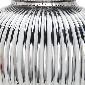 Homeroots 17" White And Silver Striped Urn Ceramic Ginger Jar  Ceramic 571563