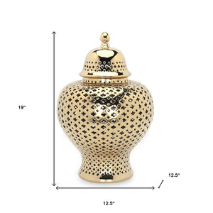 Homeroots 19" Gold Pierced Urn Ceramic Ginger Jar  Ceramic 571565