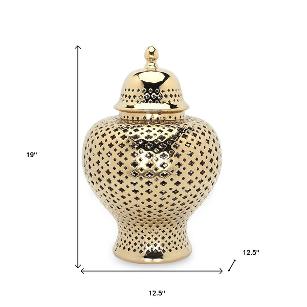 Homeroots 19" Gold Pierced Urn Ceramic Ginger Jar  Ceramic 571565