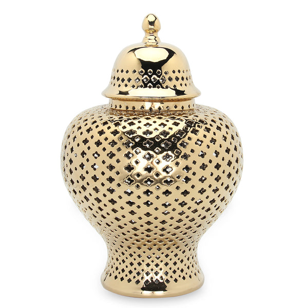 Homeroots 19" Gold Pierced Urn Ceramic Ginger Jar  Ceramic 571565