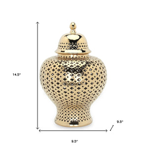 Homeroots 15" Gold Pierced Ceramic Round Ginger Jar  Ceramic 571566