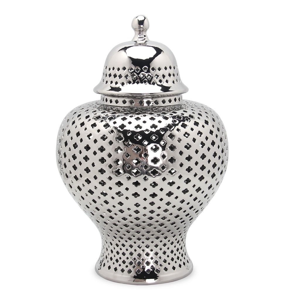 Homeroots 19" Silver Pierced Ceramic Round Ginger Jar  Ceramic 571568