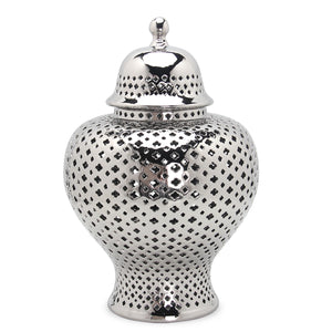 Homeroots 19" Silver Pierced Ceramic Round Ginger Jar  Ceramic 571568