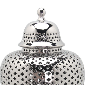 Homeroots 19" Silver Pierced Ceramic Round Ginger Jar  Ceramic 571568