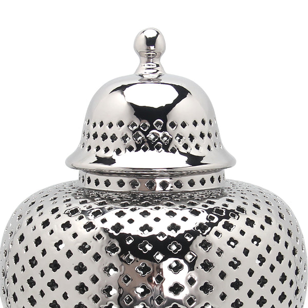 Homeroots 19" Silver Pierced Ceramic Round Ginger Jar  Ceramic 571568