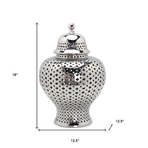 Homeroots 19" Silver Pierced Ceramic Round Ginger Jar  Ceramic 571568