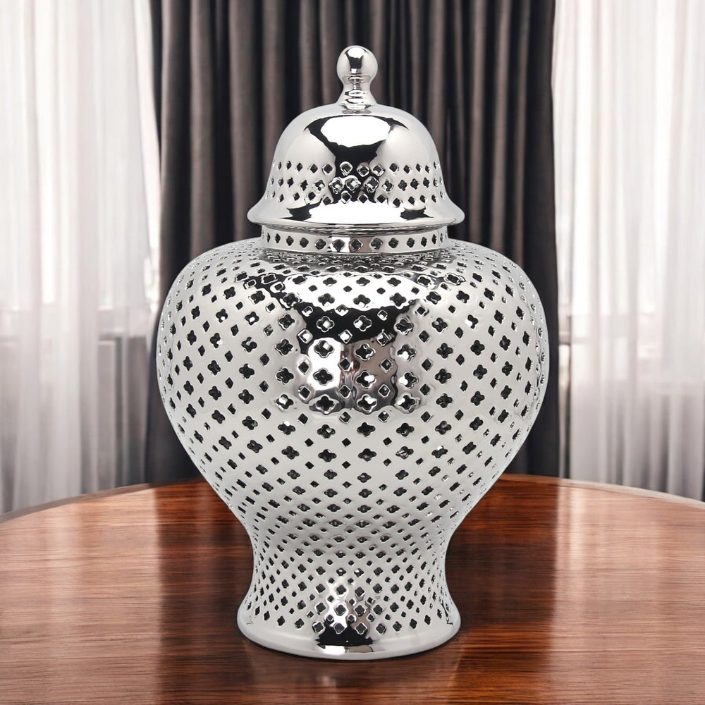 Homeroots 19" Silver Pierced Ceramic Round Ginger Jar  Ceramic 571568
