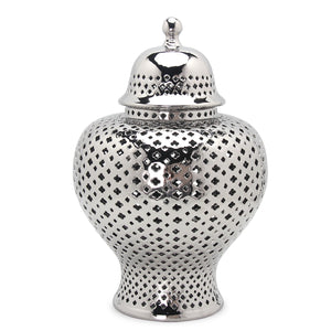Homeroots 15" Silver Pierced Urn Ceramic Ginger Jar  Ceramic 571569