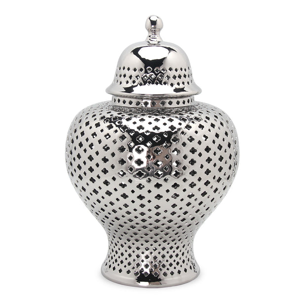 Homeroots 15" Silver Pierced Urn Ceramic Ginger Jar  Ceramic 571569