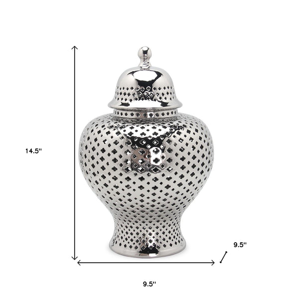 Homeroots 15" Silver Pierced Urn Ceramic Ginger Jar  Ceramic 571569