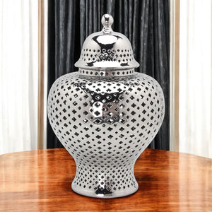 Homeroots 15" Silver Pierced Urn Ceramic Ginger Jar  Ceramic 571569