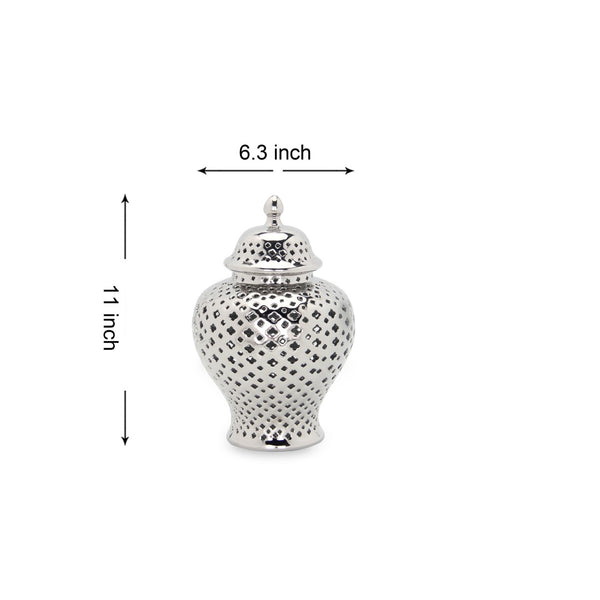 Homeroots 11" Silver Pierced Ceramic Round Ginger Jar - Elegant Home Accent For Chic Décor & Versatile Use  Ceramic 571570