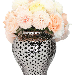 Homeroots 11" Silver Pierced Ceramic Round Ginger Jar - Elegant Home Accent For Chic Décor & Versatile Use  Ceramic 571570