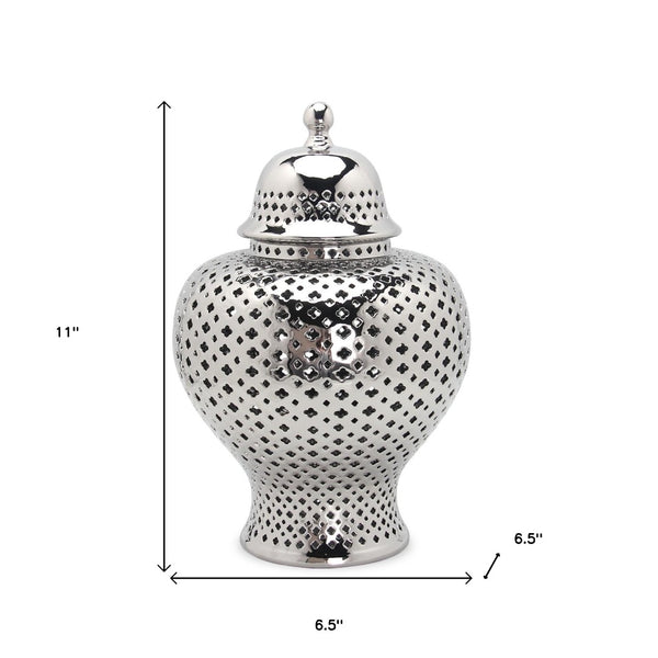 Homeroots 11" Silver Pierced Ceramic Round Ginger Jar - Elegant Home Accent For Chic Décor & Versatile Use  Ceramic 571570