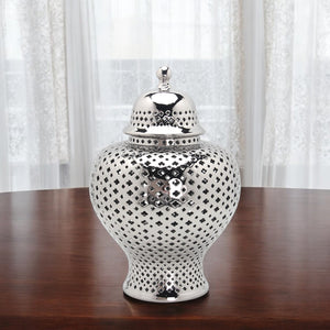 Homeroots 11" Silver Pierced Ceramic Round Ginger Jar - Elegant Home Accent For Chic Décor & Versatile Use  Ceramic 571570