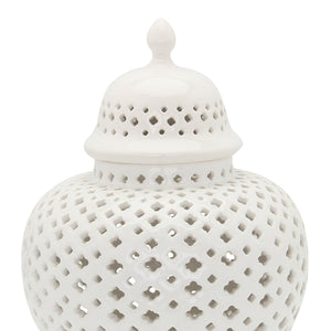 Homeroots 19" White Pierced Urn Ceramic Ginger Jar  Ceramic 571571