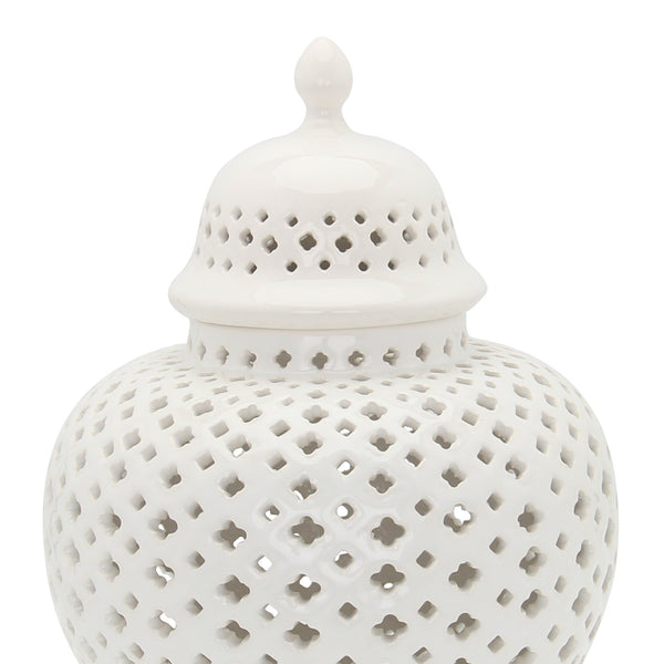 Homeroots 19" White Pierced Urn Ceramic Ginger Jar  Ceramic 571571