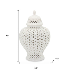 Homeroots 19" White Pierced Urn Ceramic Ginger Jar  Ceramic 571571
