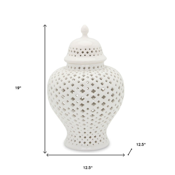 Homeroots 19" White Pierced Urn Ceramic Ginger Jar  Ceramic 571571