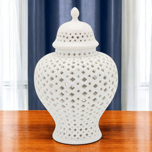 Homeroots 19" White Pierced Urn Ceramic Ginger Jar  Ceramic 571571
