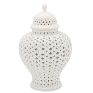 Homeroots 15" White Pierced Urn Ceramic Ginger Jar  Ceramic 571572