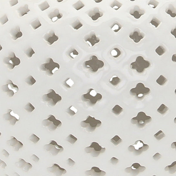 Homeroots 15" White Pierced Urn Ceramic Ginger Jar  Ceramic 571572