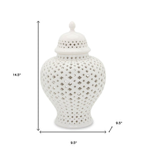 Homeroots 15" White Pierced Urn Ceramic Ginger Jar  Ceramic 571572