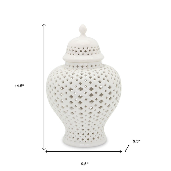 Homeroots 15" White Pierced Urn Ceramic Ginger Jar  Ceramic 571572