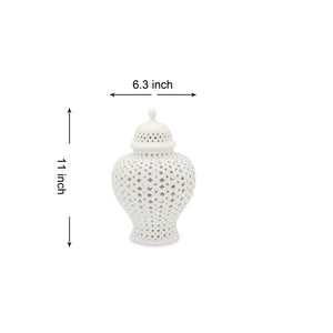 Homeroots 11" Elegant White Pierced Ceramic Round Ginger Jar - Timeless Decor Accent For Any Space  Ceramic 571573