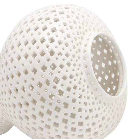 Homeroots 11" Elegant White Pierced Ceramic Round Ginger Jar - Timeless Decor Accent For Any Space  Ceramic 571573