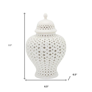 Homeroots 11" Elegant White Pierced Ceramic Round Ginger Jar - Timeless Decor Accent For Any Space  Ceramic 571573