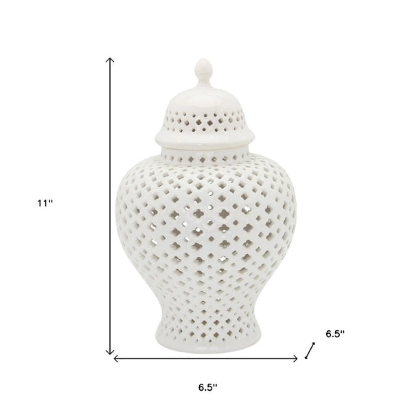 Homeroots 11" Elegant White Pierced Ceramic Round Ginger Jar - Timeless Decor Accent For Any Space  Ceramic 571573
