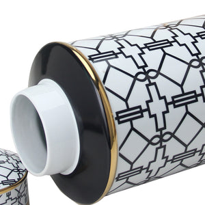 Homeroots 17" White Black And Gold Geometric Cylinder Ceramic Ginger Jar  Ceramic 571574
