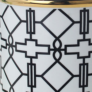 Homeroots 12" White And Black Geometric Cylinder Ceramic Ginger Jar  Ceramic 571575