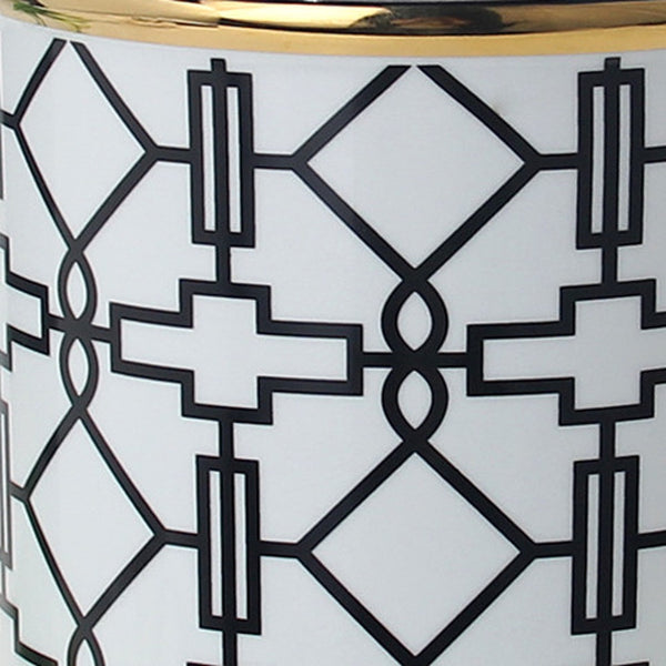 Homeroots 12" White And Black Geometric Cylinder Ceramic Ginger Jar  Ceramic 571575