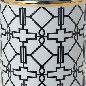 Homeroots 12" White And Black Geometric Cylinder Ceramic Ginger Jar  Ceramic 571575