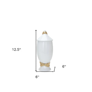 Homeroots 13" Elegant White And Gold Abstract Ceramic Ginger Jar - Chic Decorative Accent For Any Space  Ceramic 571576