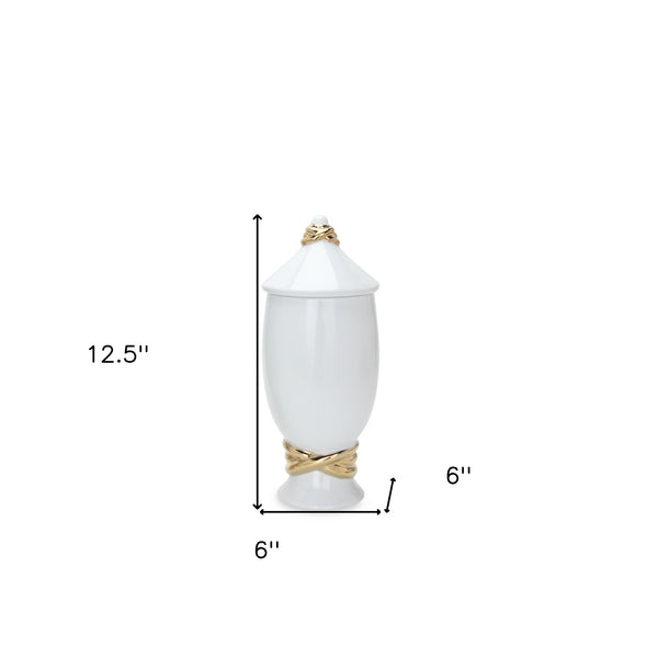 Homeroots 13" Elegant White And Gold Abstract Ceramic Ginger Jar - Chic Decorative Accent For Any Space  Ceramic 571576