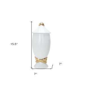 Homeroots 16" White And Gold Abstract Urn Ceramic Ginger Jar  Ceramic 571577