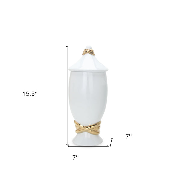 Homeroots 16" White And Gold Abstract Urn Ceramic Ginger Jar  Ceramic 571577