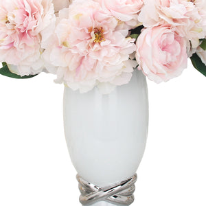 Homeroots 13" Elegant White And Silver Abstract Oval Ceramic Ginger Jar – Chic Decor For Timeless Style  Ceramic 571579