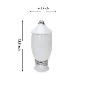 Homeroots 16" White And Silver Abstract Urn Ceramic Ginger Jar  Ceramic 571580