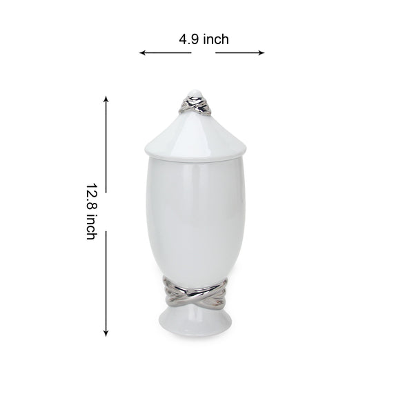 Homeroots 16" White And Silver Abstract Urn Ceramic Ginger Jar  Ceramic 571580