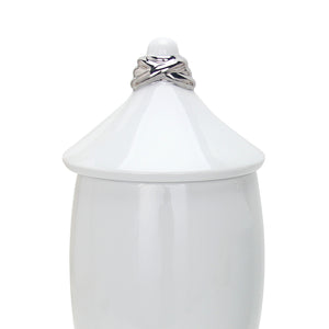 Homeroots 16" White And Silver Abstract Urn Ceramic Ginger Jar  Ceramic 571580