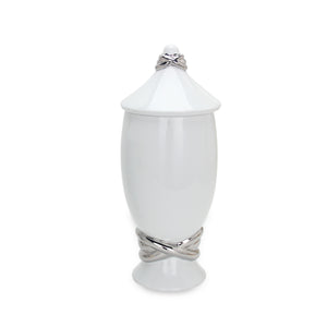 Homeroots 16" White And Silver Abstract Urn Ceramic Ginger Jar  Ceramic 571580