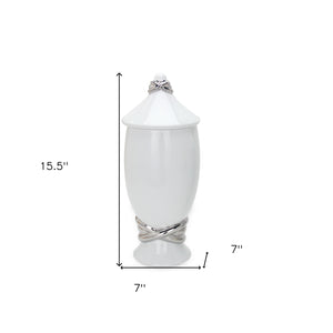 Homeroots 16" White And Silver Abstract Urn Ceramic Ginger Jar  Ceramic 571580