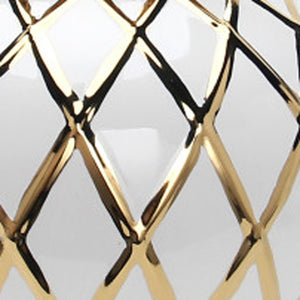 Homeroots 17" White And Gold Geometric Urn Ceramic Ginger Jar  Ceramic 571581