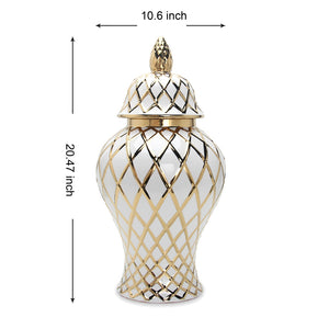 Homeroots 21" White And Gold Geometric Urn Ceramic Ginger Jar  Ceramic 571582