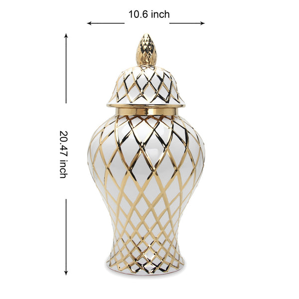 Homeroots 21" White And Gold Geometric Urn Ceramic Ginger Jar  Ceramic 571582